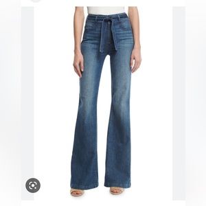 Paige Chandler High Rise Flare jeans with removable denim tie waist